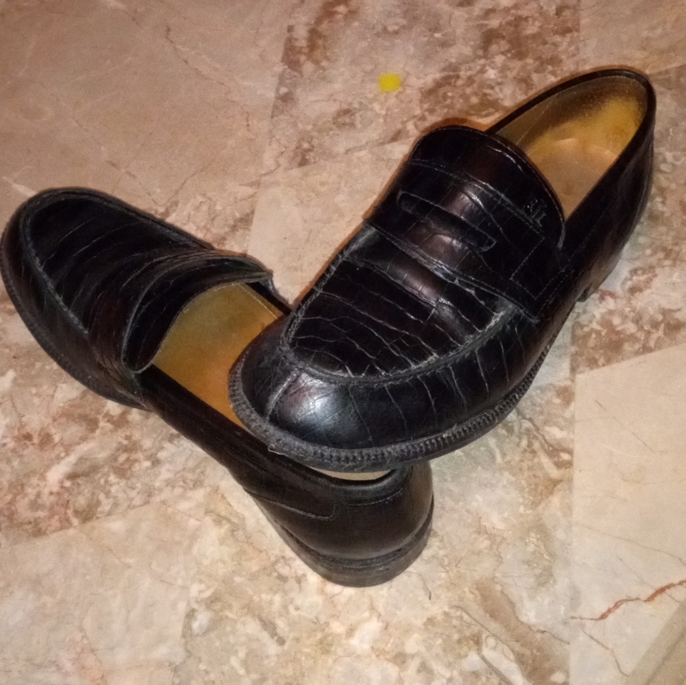 Women's Vintage Ralph Lauren Leather Croc Embossed Size 7.5 Penny Loafers
